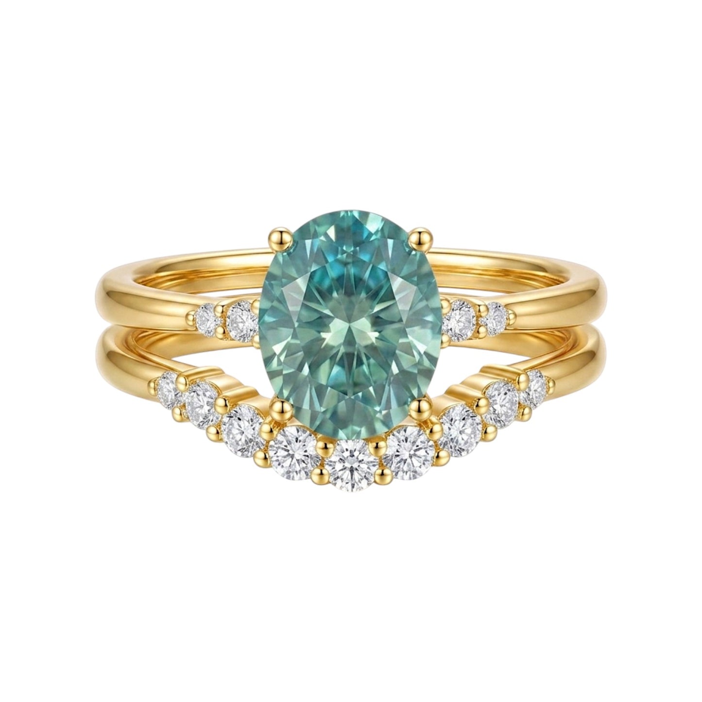 Verdante Emerald Green Moissanite Stacked Ring Set