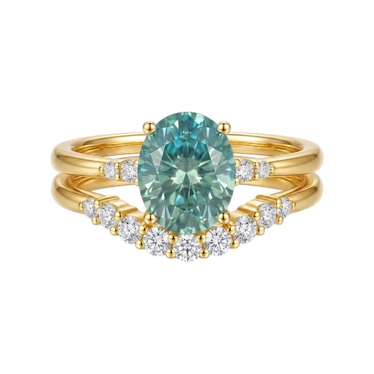 Verdante Emerald Green Moissanite Stacked Ring Set