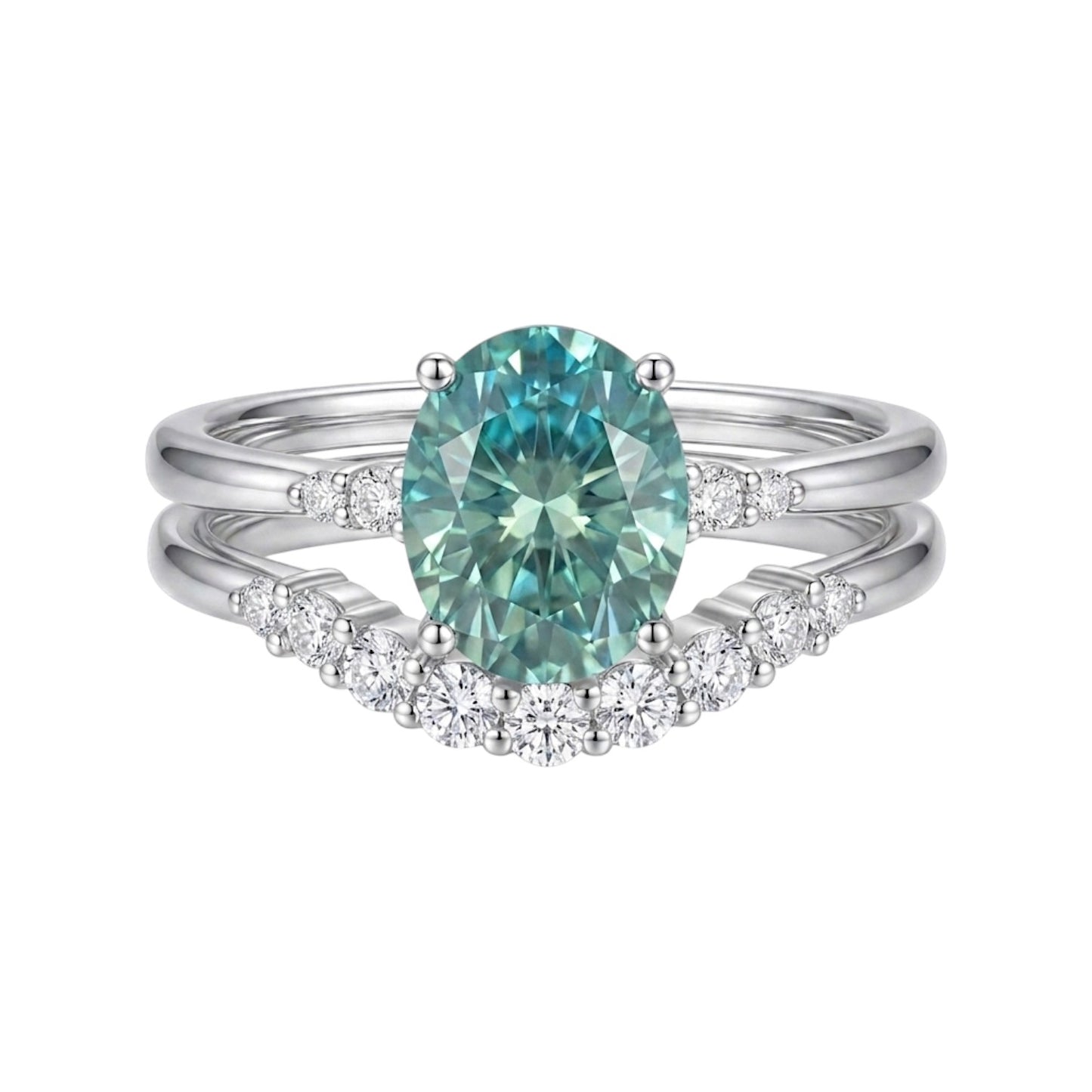 Verdante Emerald Green Moissanite Stacked Ring Set