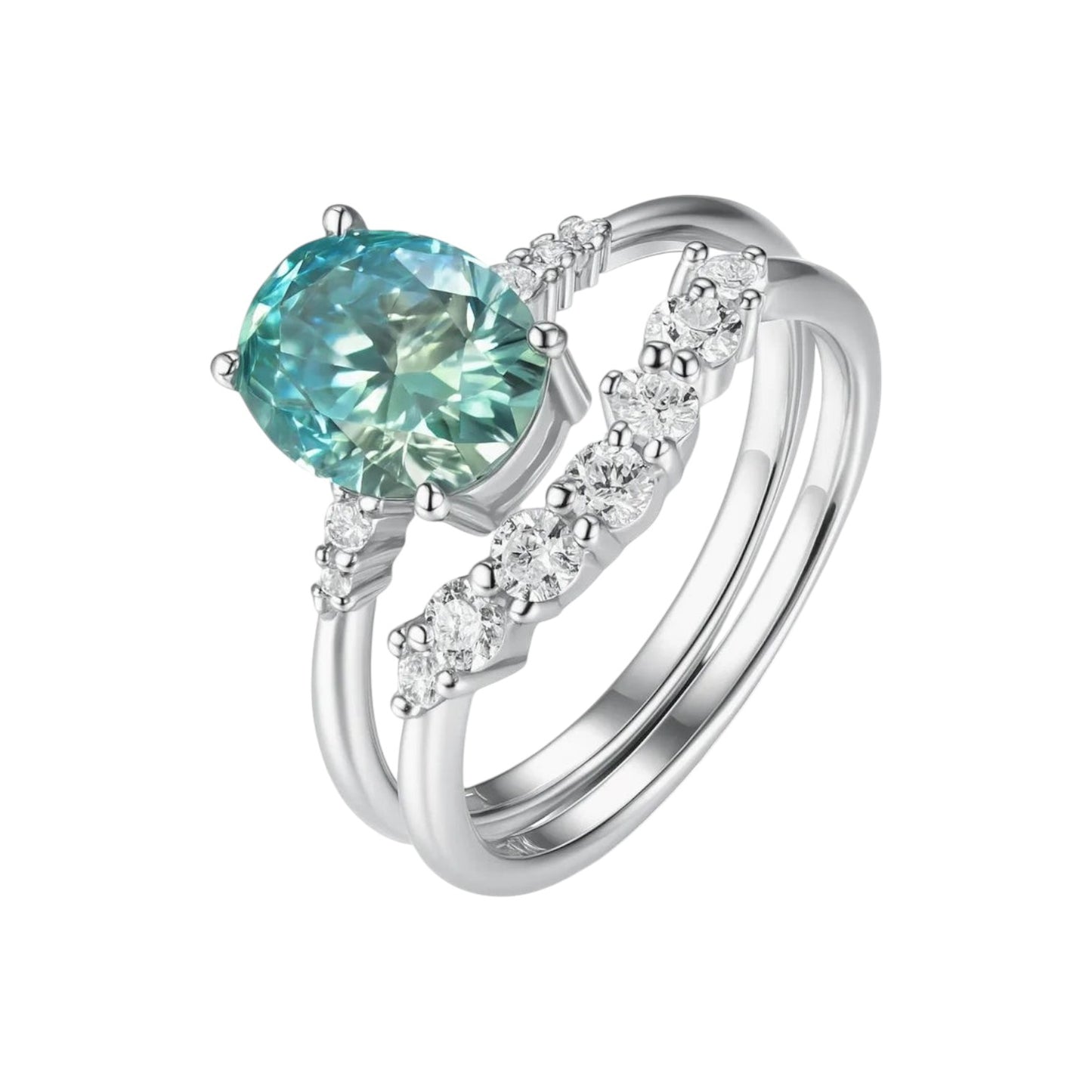 Verdante Emerald Green Moissanite Stacked Ring Set