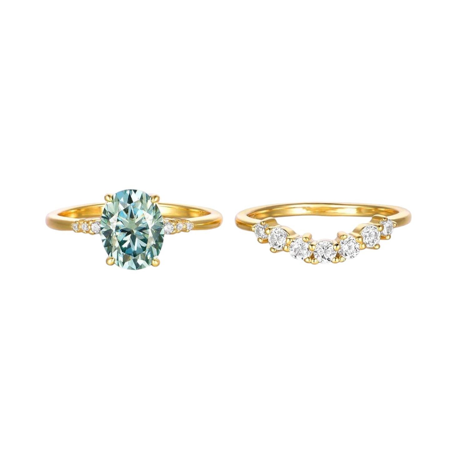 Verdante Emerald Green Moissanite Stacked Ring Set