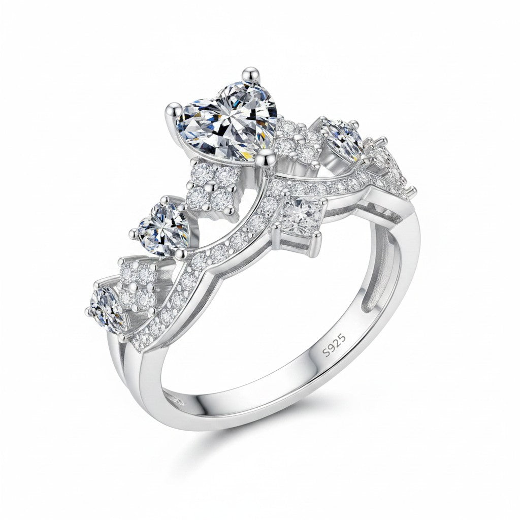 LUMIOR Aeterna trouwring met hartvormige moissaniet en 18K witgoud plating, 1 karaat.
