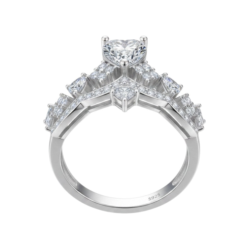 LUMIOR Aeterna trouwring met hartvormige moissaniet en bezel-zetting, 1 karaat, 925 sterling zilver.