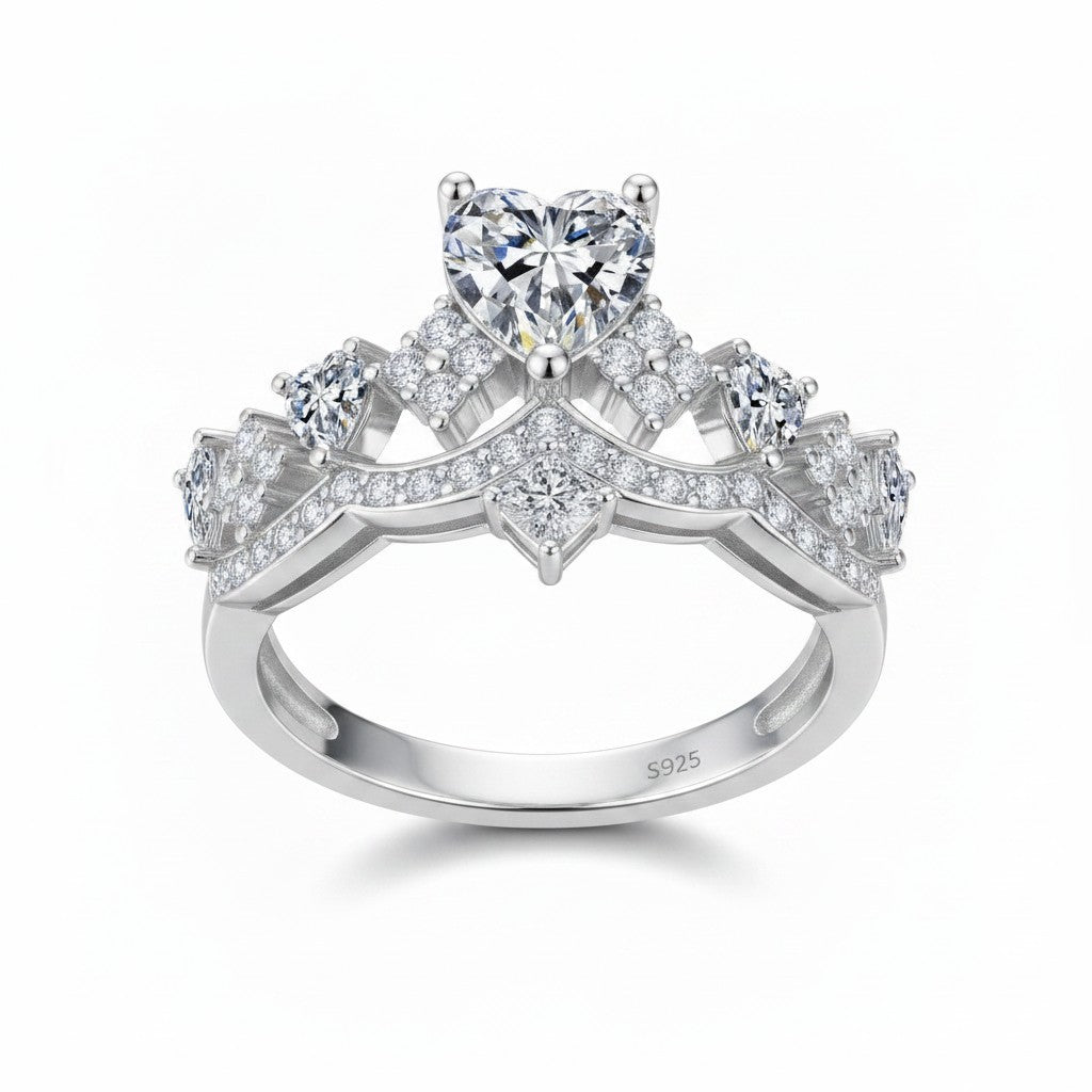 LUMIOR Aeterna™ trouwring met hartvormige moissaniet en bezel-zetting in sterling zilver. 1 karaat.