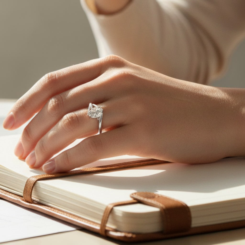 LUMIOR Aria™ ring met 1.25 karaat peervormige moissaniet, 925 sterling zilver met gesloten band