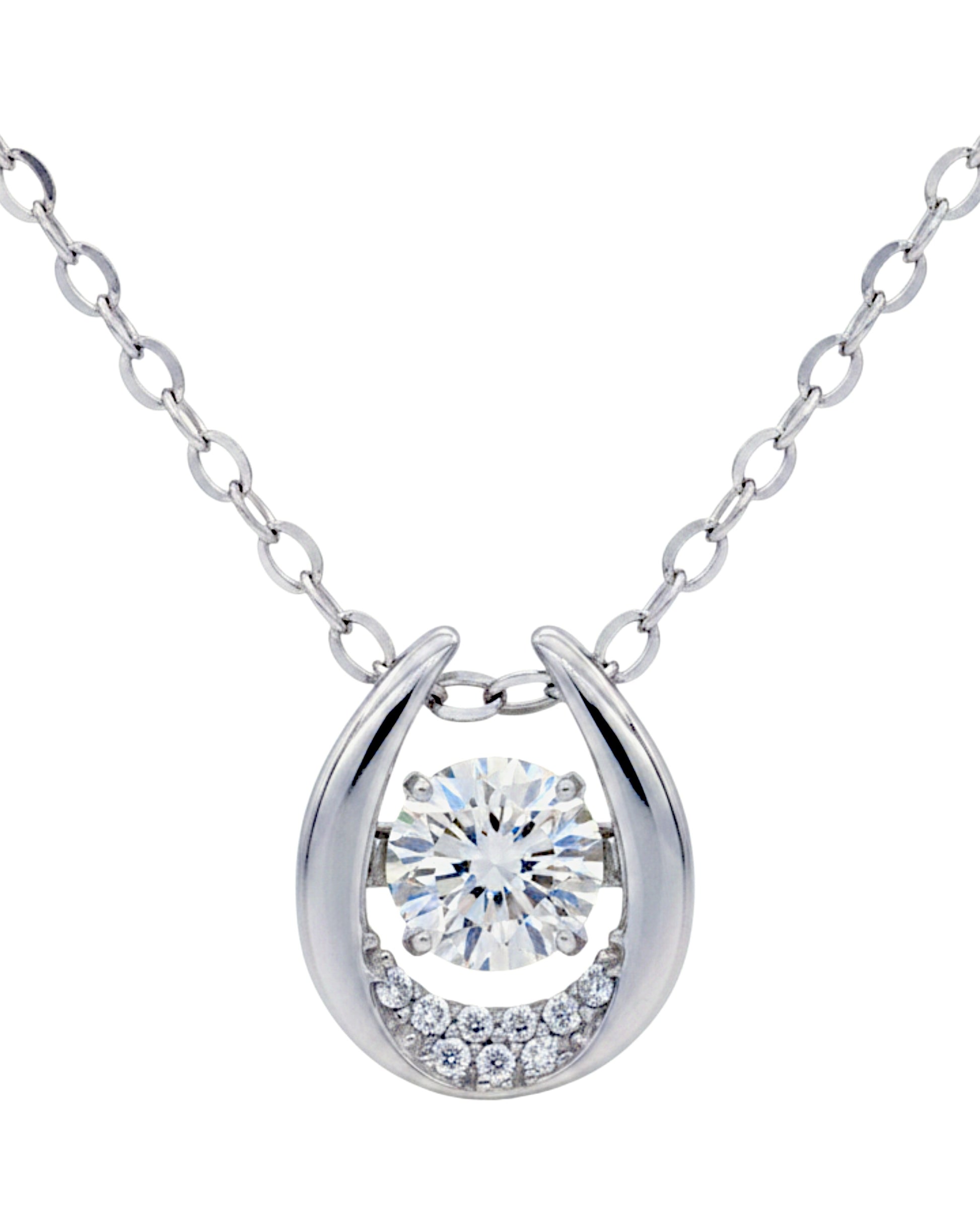 LUMIOR Aura ketting met 0,5 karaat moissanite in 925 sterling zilver met platina plating en zirkonia accenten.