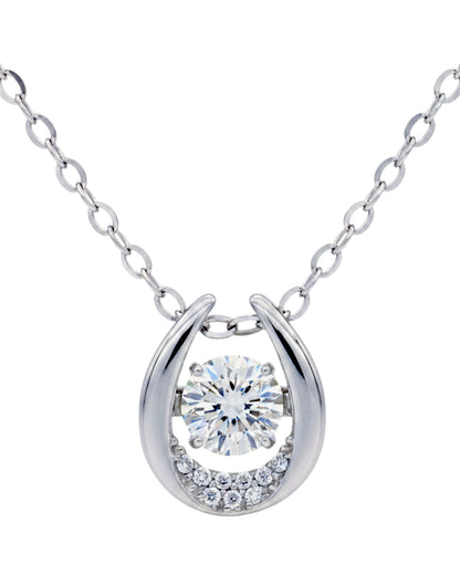 LUMIOR Aura ketting met 0,5 karaat moissanite in 925 sterling zilver met platina plating en zirkonia accenten.