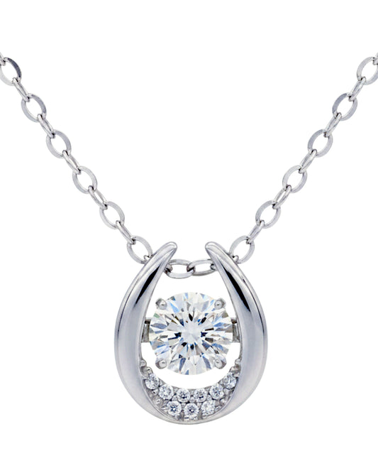 LUMIOR Aura ketting met 0,5 karaat moissanite in 925 sterling zilver met platina plating en zirkonia accenten.