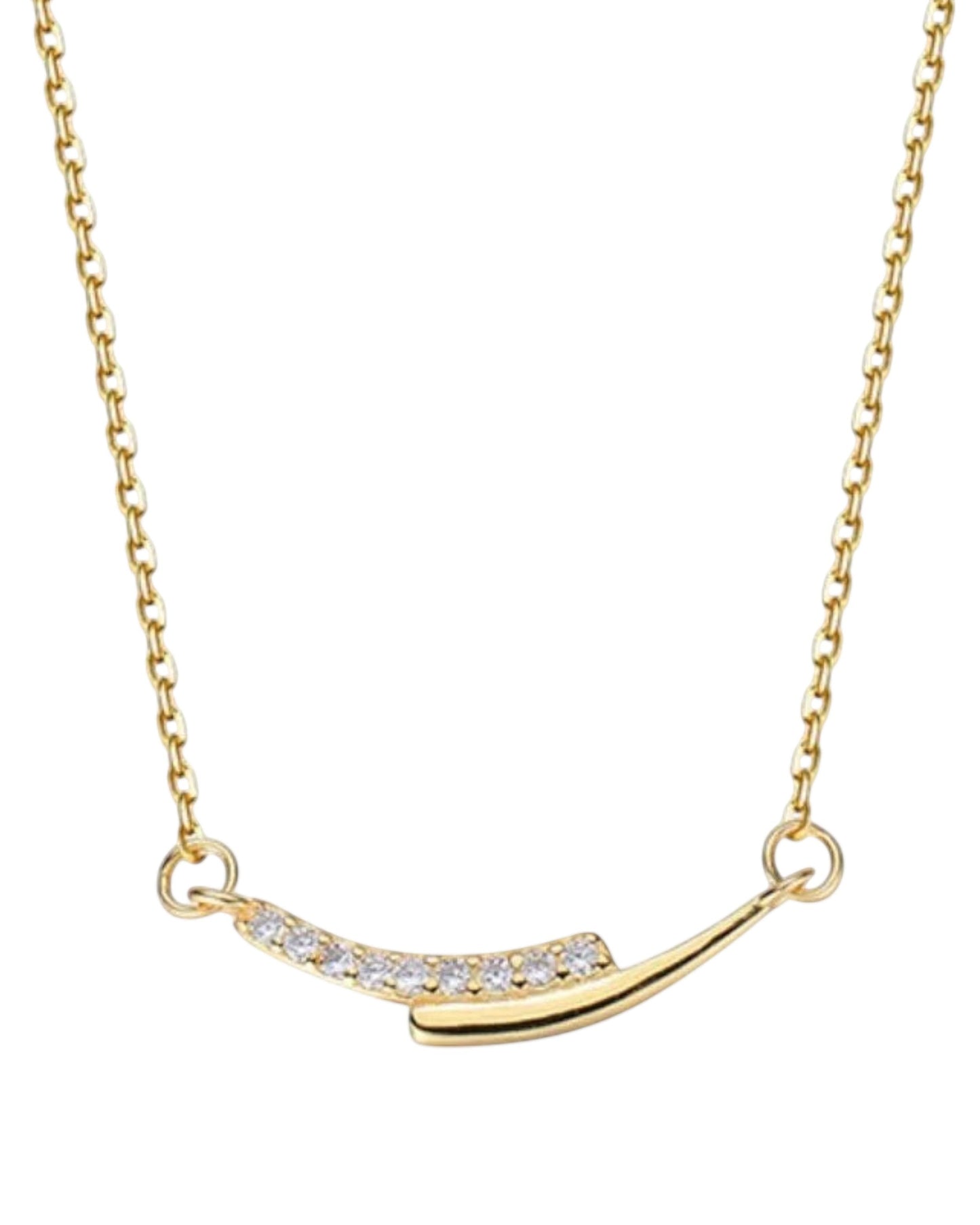 LUMIOR Aura ketting van 925 sterling zilver met minimalistische hanger en glinsterende strass-steentjes.