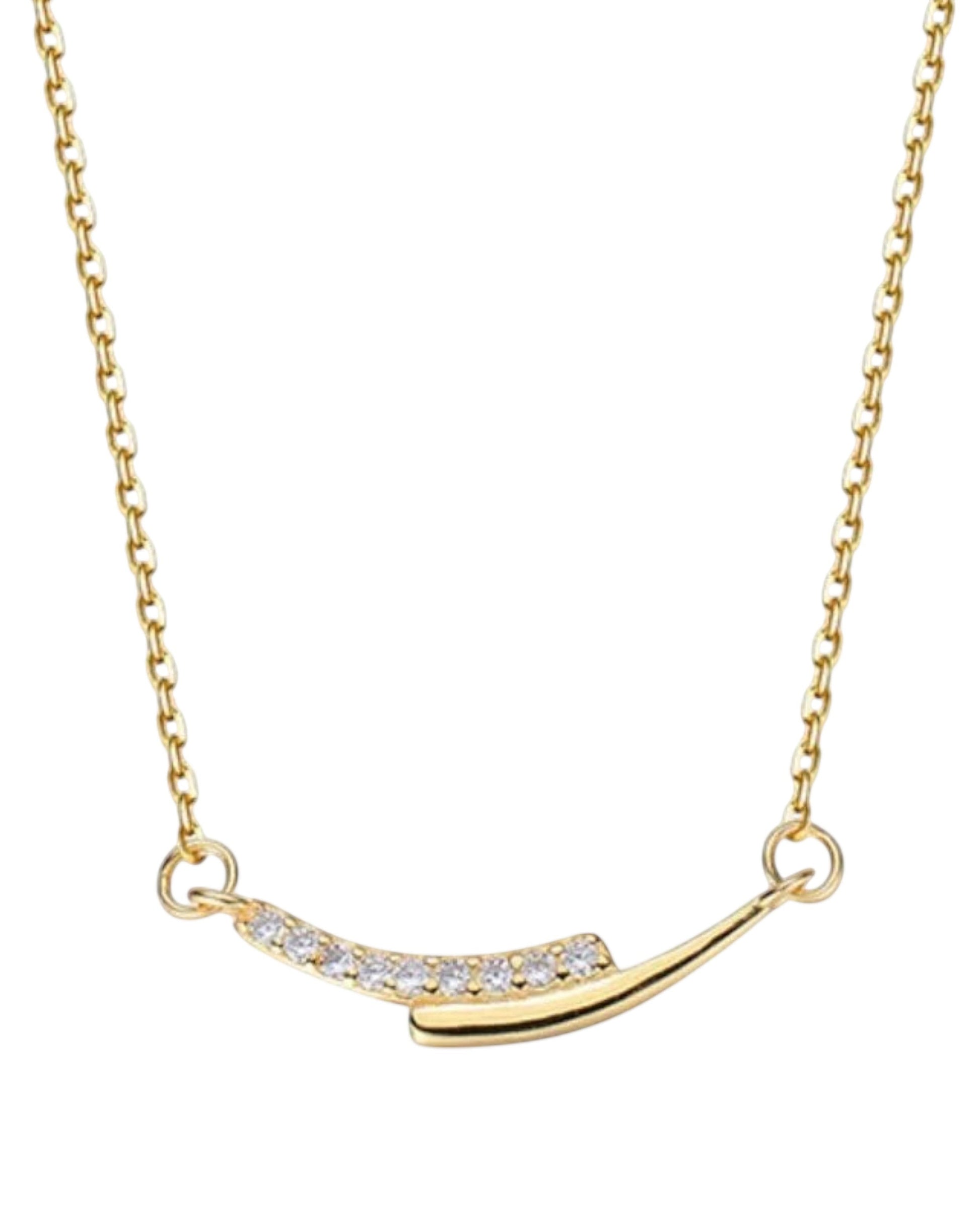 LUMIOR Aura ketting van 925 sterling zilver met minimalistische hanger en glinsterende strass-steentjes.