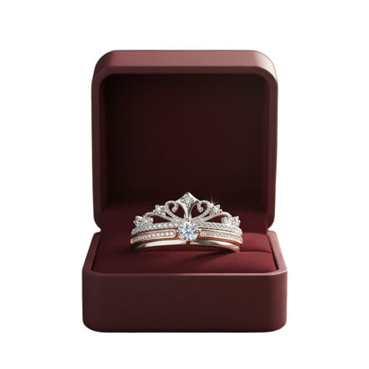 LUMIOR Aurelia™ Castle Crown ring met moissanite in tweekleurig roségoud en zilver. Met kroonvorm en zetting.