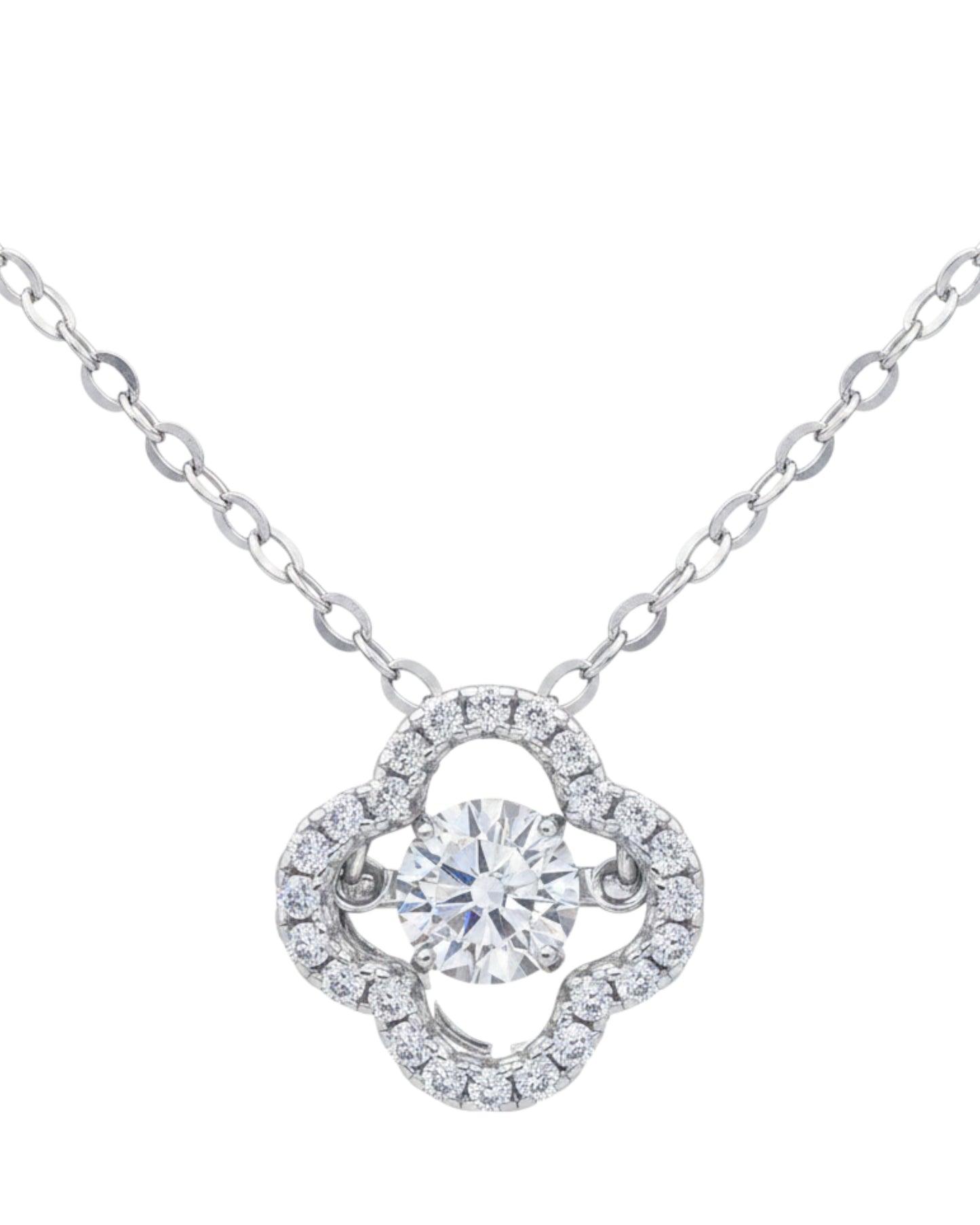 LUMIOR Botanical Aura ketting van 925 sterling zilver met 0,5 karaat moissaniet in een bloemvormig design.