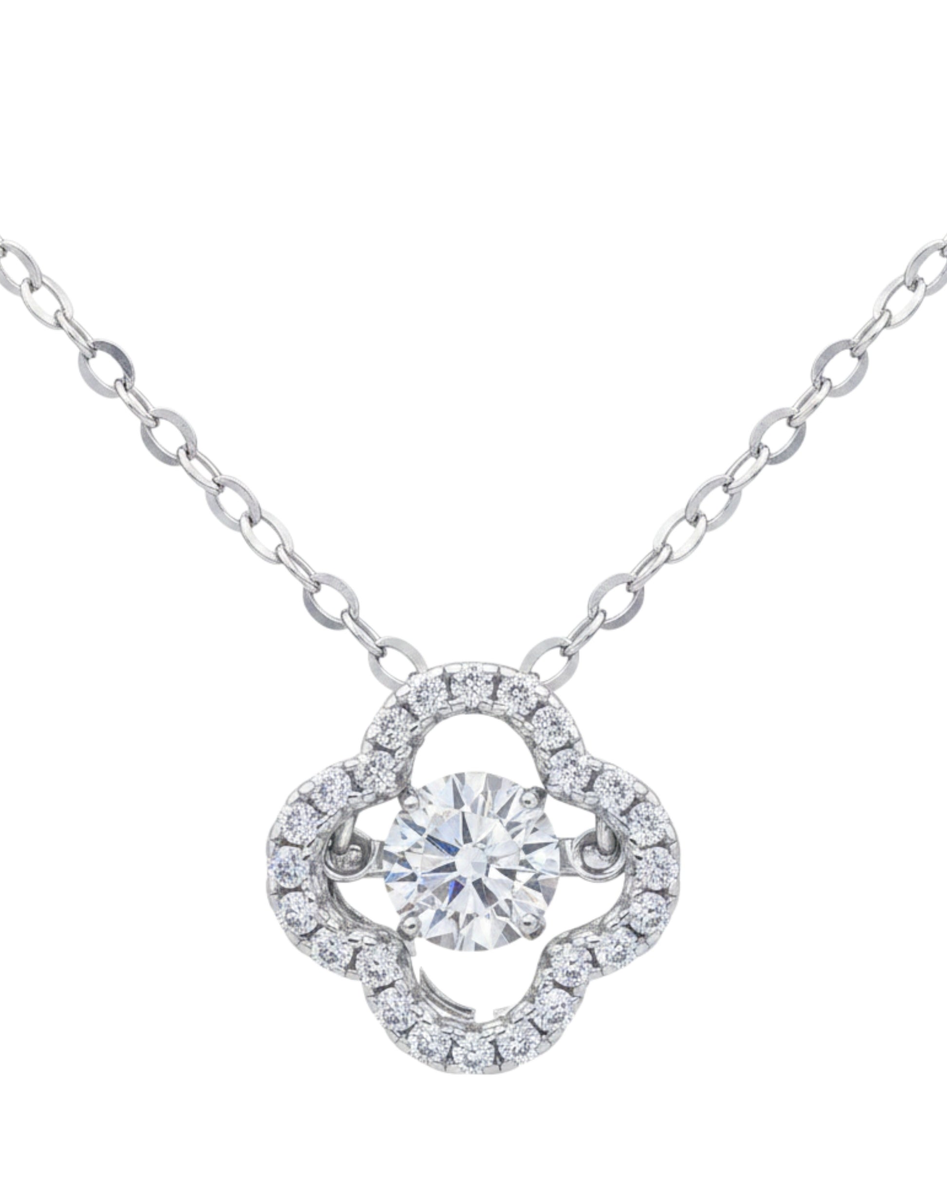 LUMIOR Botanical Aura ketting van 925 sterling zilver met 0,5 karaat moissaniet in een bloemvormig design.