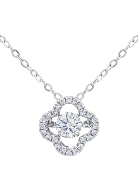 LUMIOR Botanical Aura ketting van 925 sterling zilver met 0,5 karaat moissaniet in een bloemvormig design.