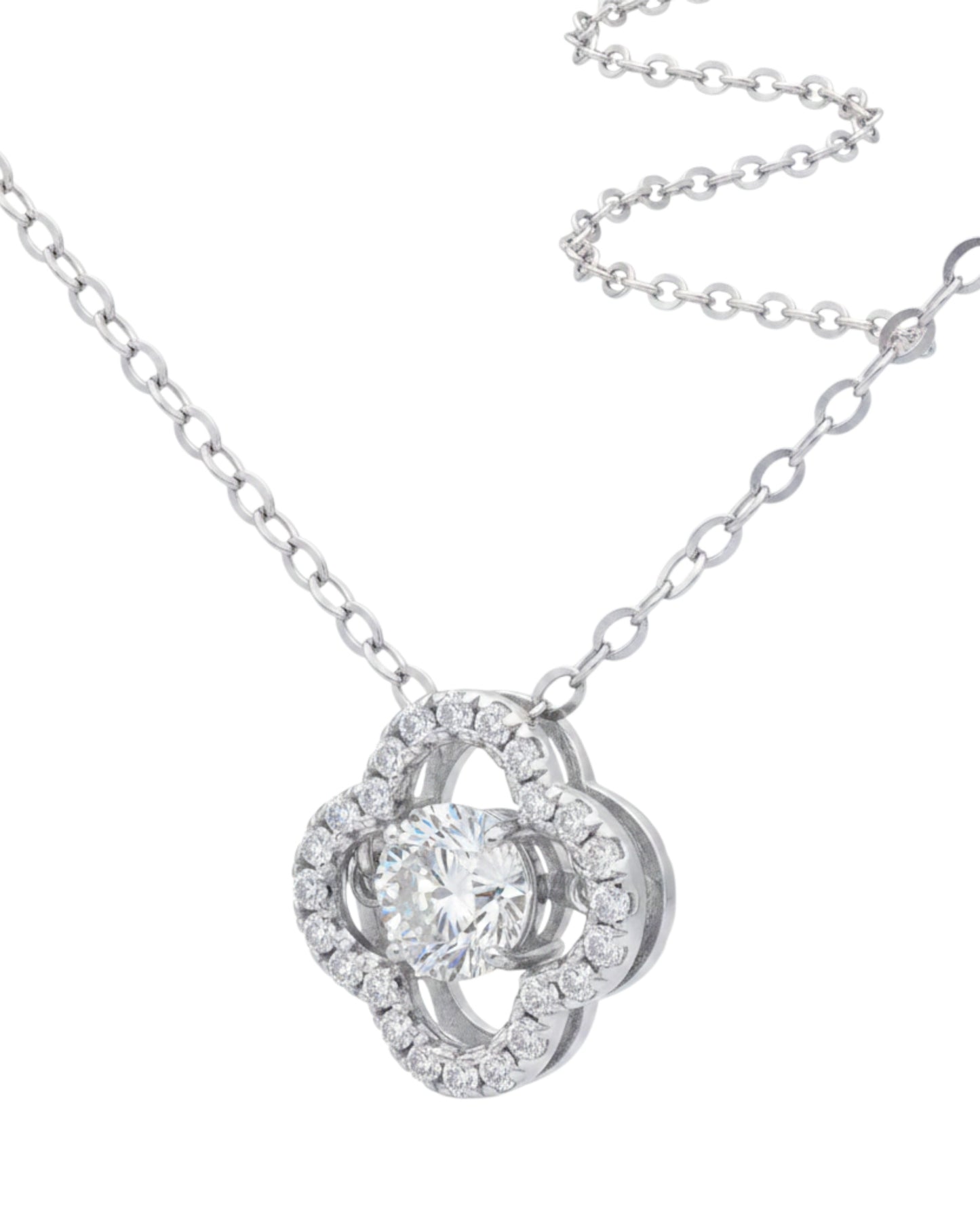 LUMIOR Botanical Aura ketting van 925 sterling zilver met 0,5 karaat moissanite bloemhanger en zirkonia accenten.