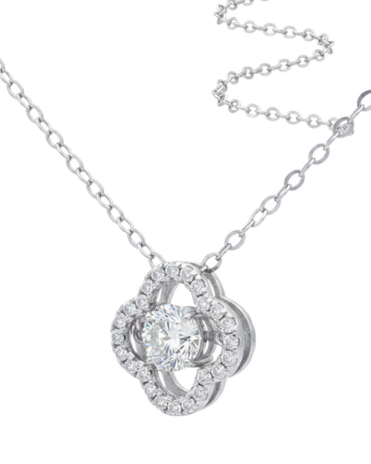LUMIOR Botanical Aura ketting van 925 sterling zilver met 0,5 karaat moissanite bloemhanger en zirkonia accenten.
