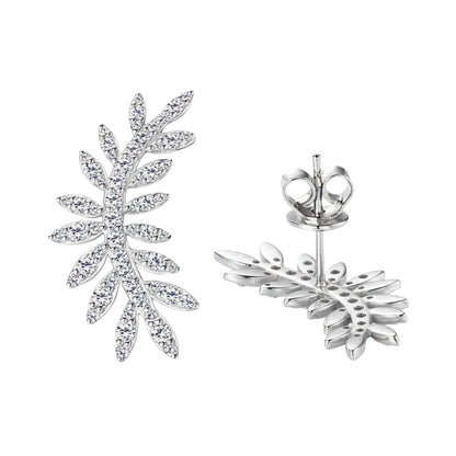 LUMIOR Botanical Aura oorbellen met 0.92 karaat VVS1 moissaniet in bladvorm, gemaakt van 925 sterling zilver met platina plating.
