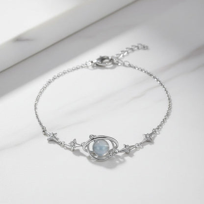 LUMIOR Sterling zilveren armband met planeetmotief en sterren, 5.9" lengte, platina plating