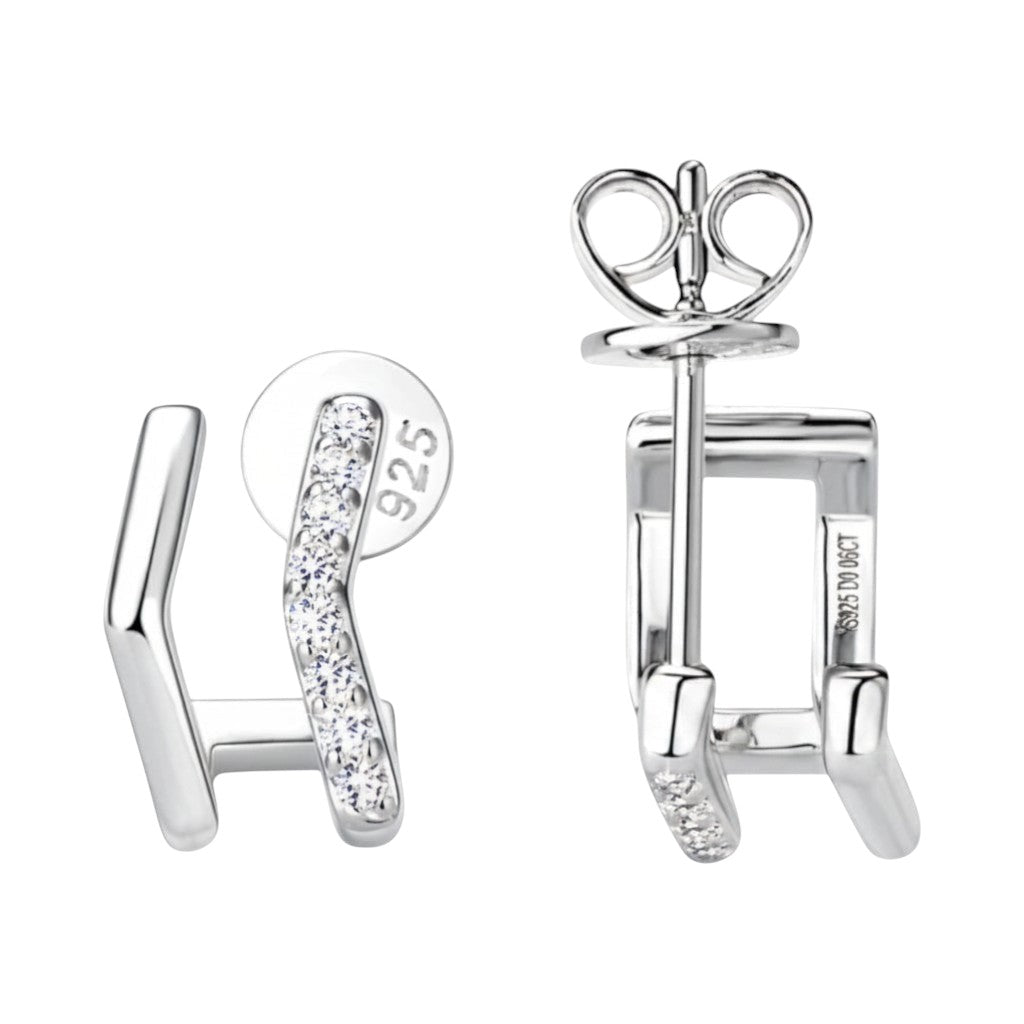LUMIOR moderne dubbellaagse oorbellen met moissaniet, 925 sterling zilver met platina plating, 0.12 ctw.