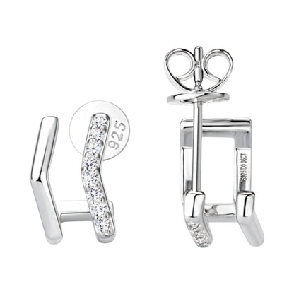 LUMIOR moderne dubbellaagse oorbellen met moissaniet, 925 sterling zilver met platina plating, 0.12 ctw.