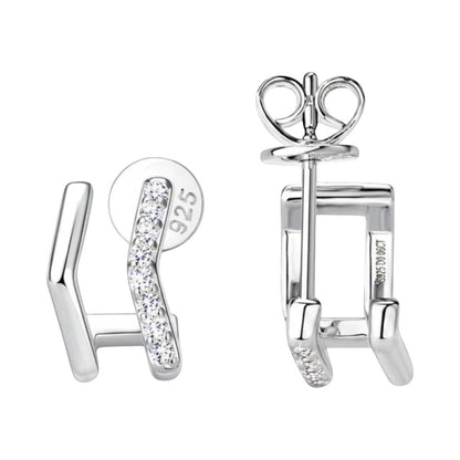 LUMIOR moderne dubbellaagse oorbellen met moissaniet, 925 sterling zilver met platina plating, 0.12 ctw