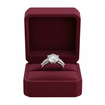 LUMIOR Eternia™ ring set met 5 karaat moissaniet in 925 sterling zilver, met zes-prong zetting en gestapelde banden.