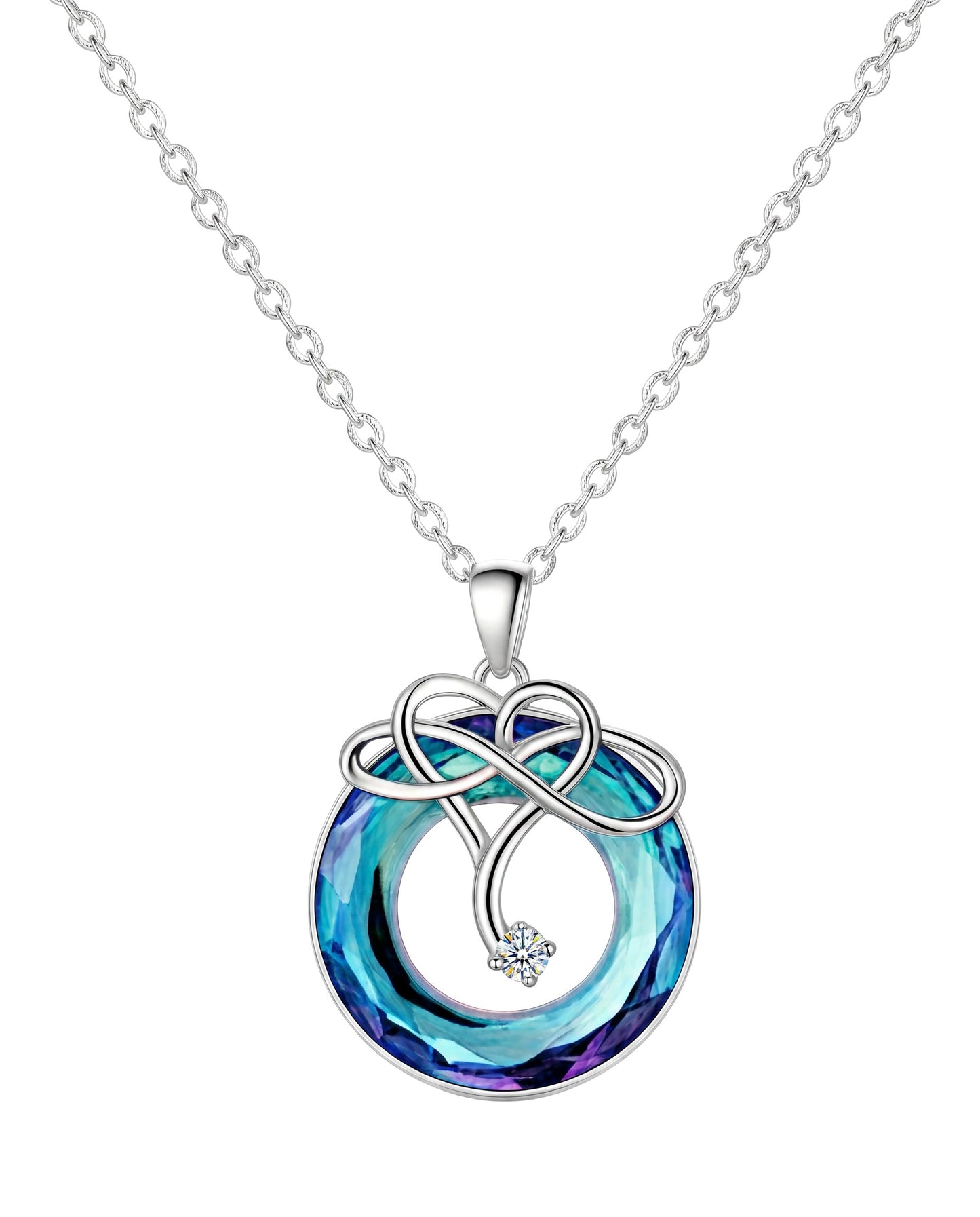 LUMIOR Gaia Essence ketting van 925 sterling zilver met een blauwe kristallen hanger en zirkonia accenten.