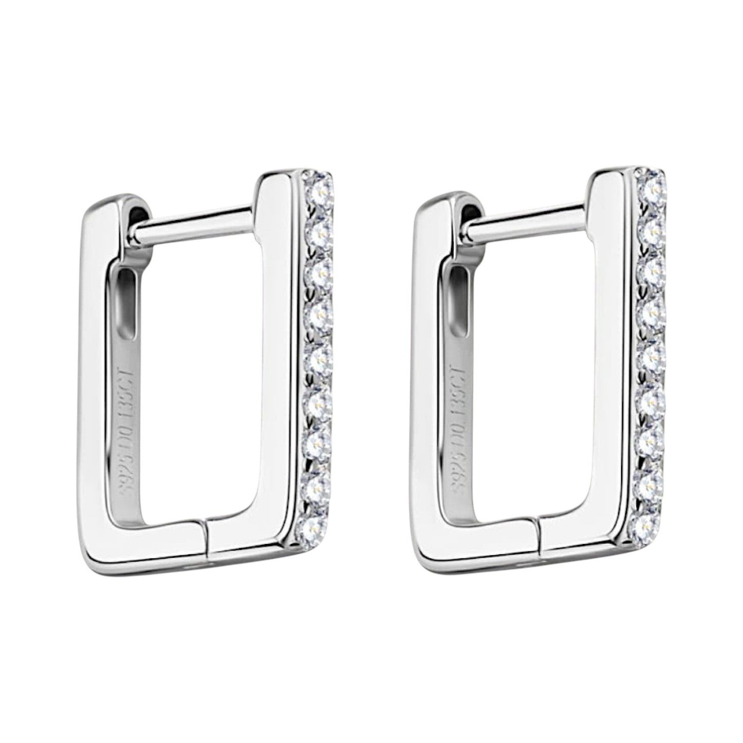 LUMIOR Geometric Aura Moissanite Oorbellen, 925 Sterling Zilver met platina plating, bezet met moissaniet
