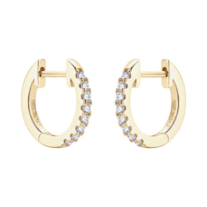 LUMIOR minimalist gouden huggie oorbellen met moissaniet steentjes, 925 sterling zilver, 1.4 cm
