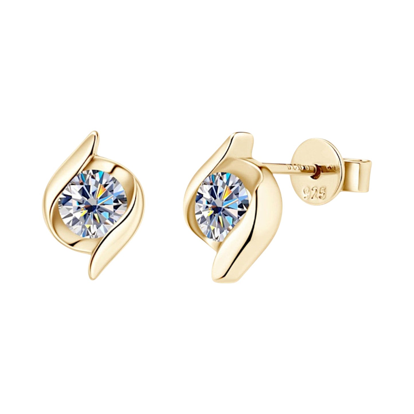 LUMIOR gouden oorbellen met 1 karaat moissaniet steen, 925 sterling zilver met platina of 18K goud plating.