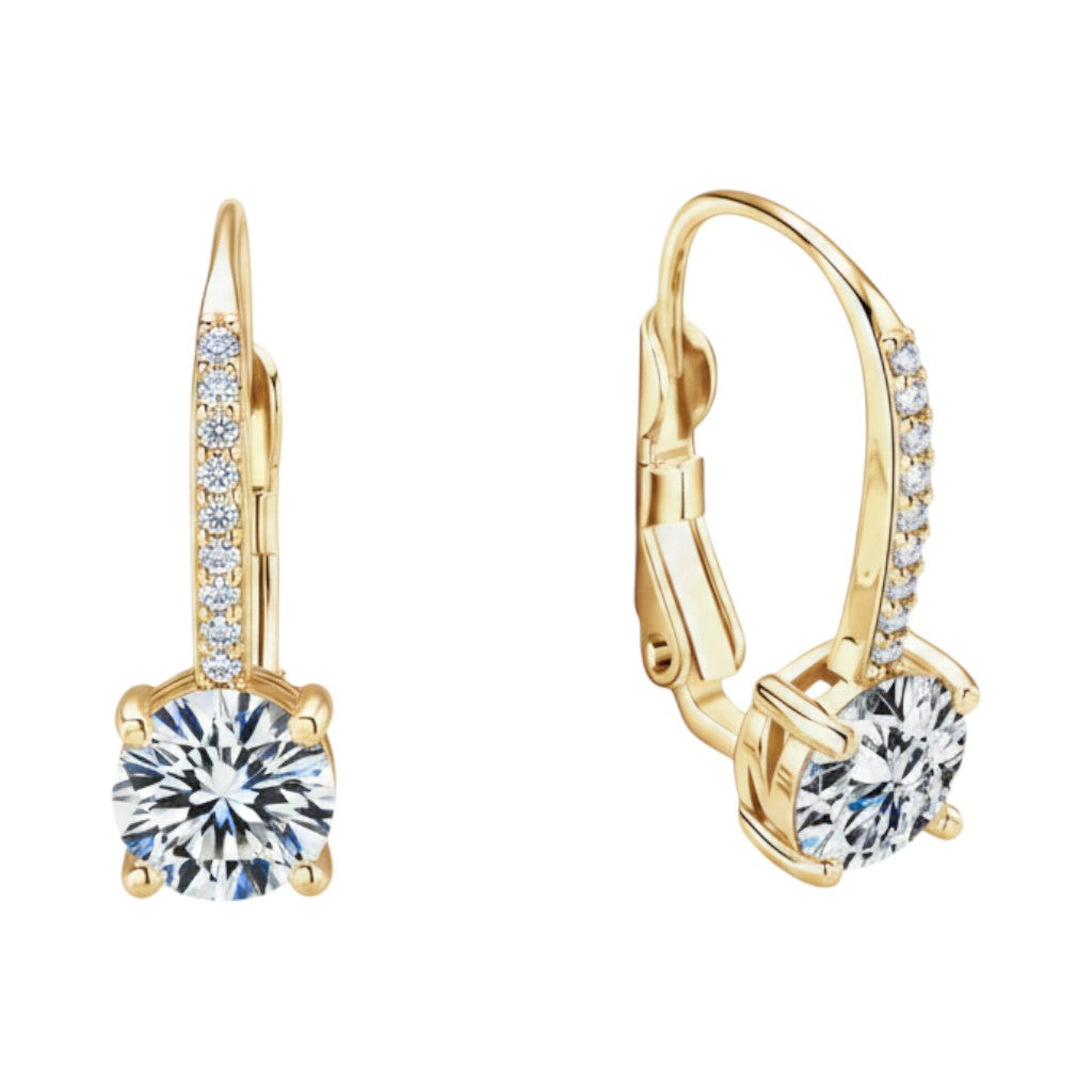 LUMIOR gouden oorbellen met 2 karaat moissaniet en zirkonia accenten, 925 sterling zilver met platina of 18K goudlaag.