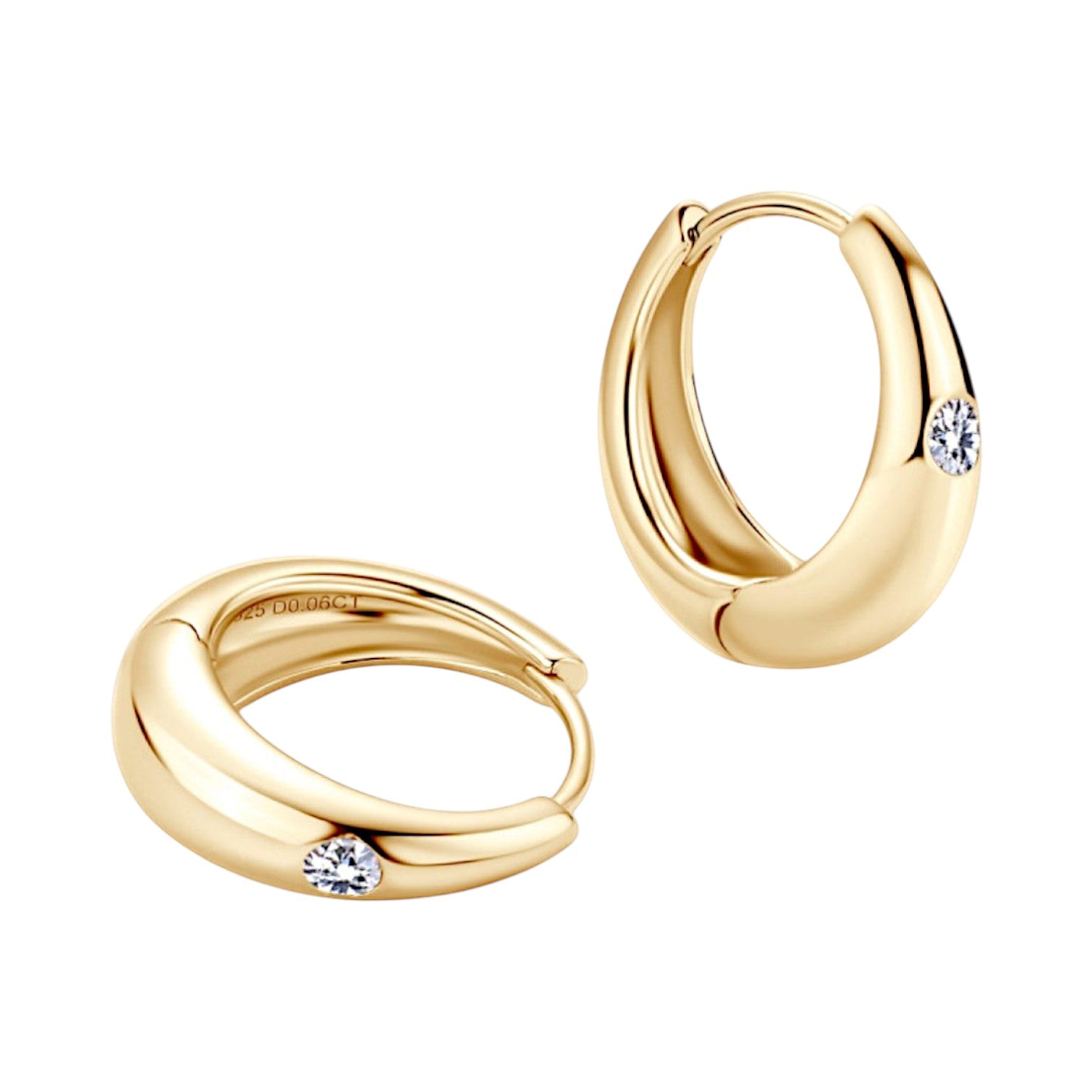 LUMIOR minimalist gouden oorringen met 0.12 karaat moissaniet steentjes, 925 sterling zilver met platina of 18K goud verguld.