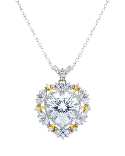 LUMIOR 5 karaat hartvormige moissaniet ketting van 925 sterling zilver met platina plating en gouden accenten.