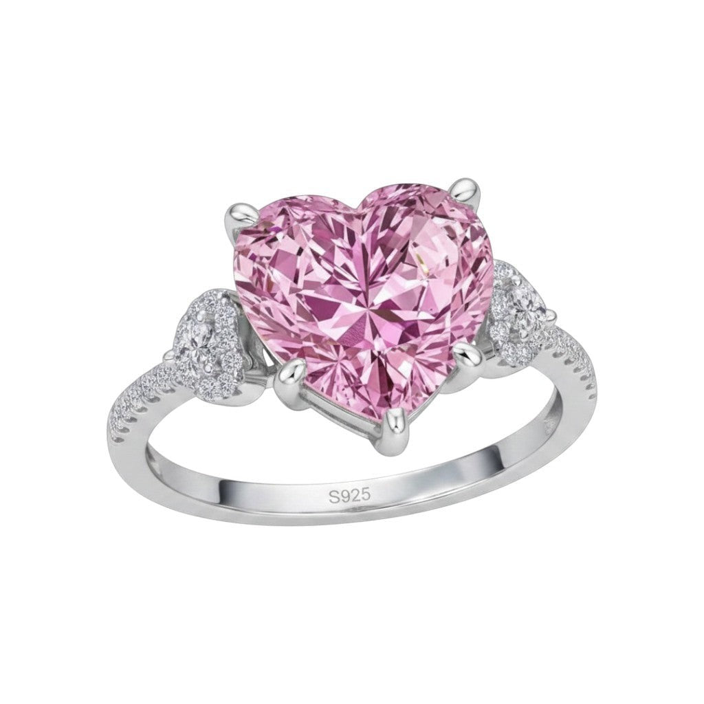 LUMIOR Amandine ring met hartvormige roze moissaniet van 6 karaat, pavézetting en platina plating.
