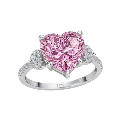 LUMIOR Amandine ring met hartvormige roze moissaniet van 6 karaat, pavézetting en platina plating.