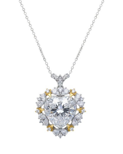 LUMIOR 5 karaat hartvormige moissaniet ketting van 925 sterling zilver met platina plating en gouden accenten.