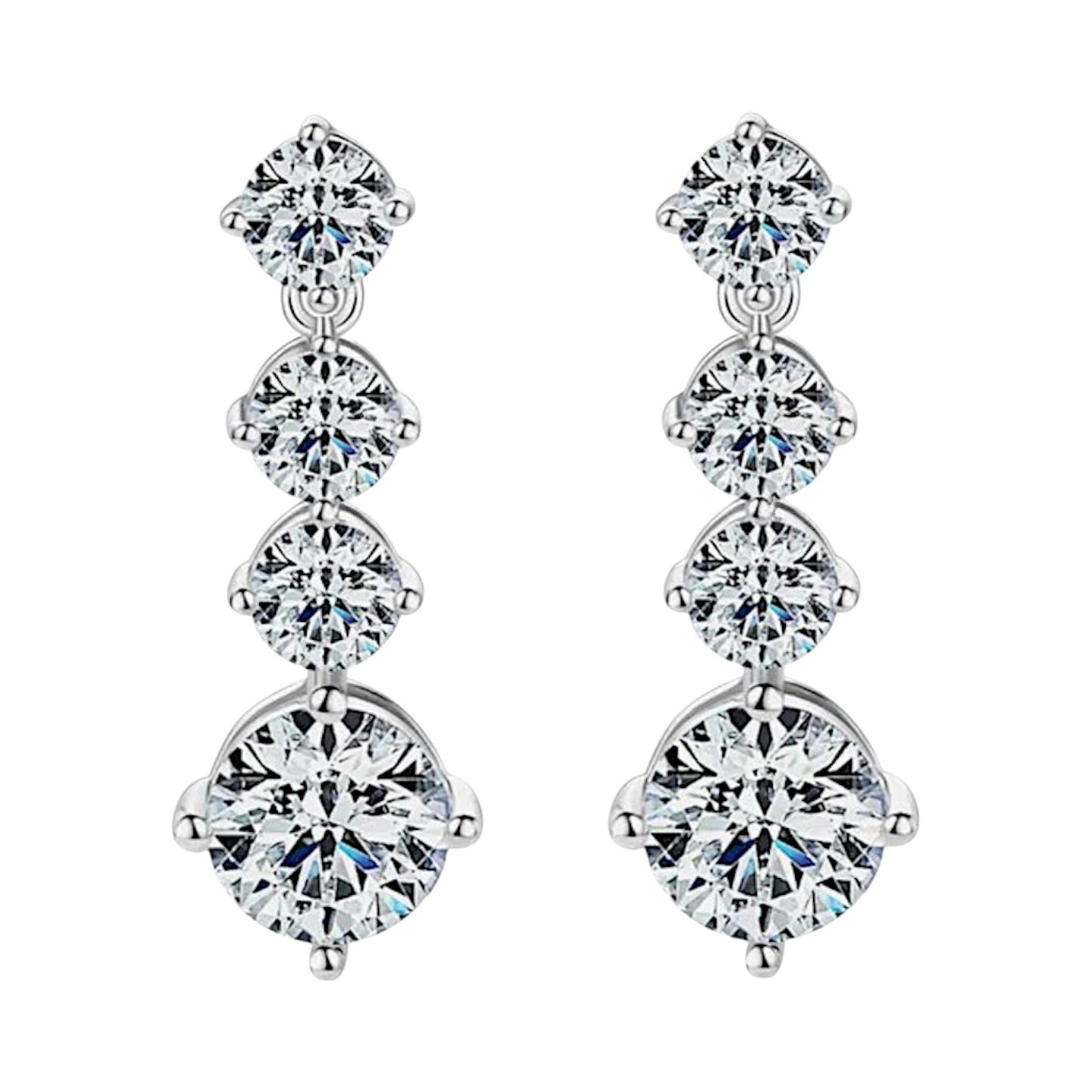 LUMIOR Imperial Aura 4 karaat D-kleur moissaniet oorbellen in 925 sterling zilver, met vier stenen per oor.