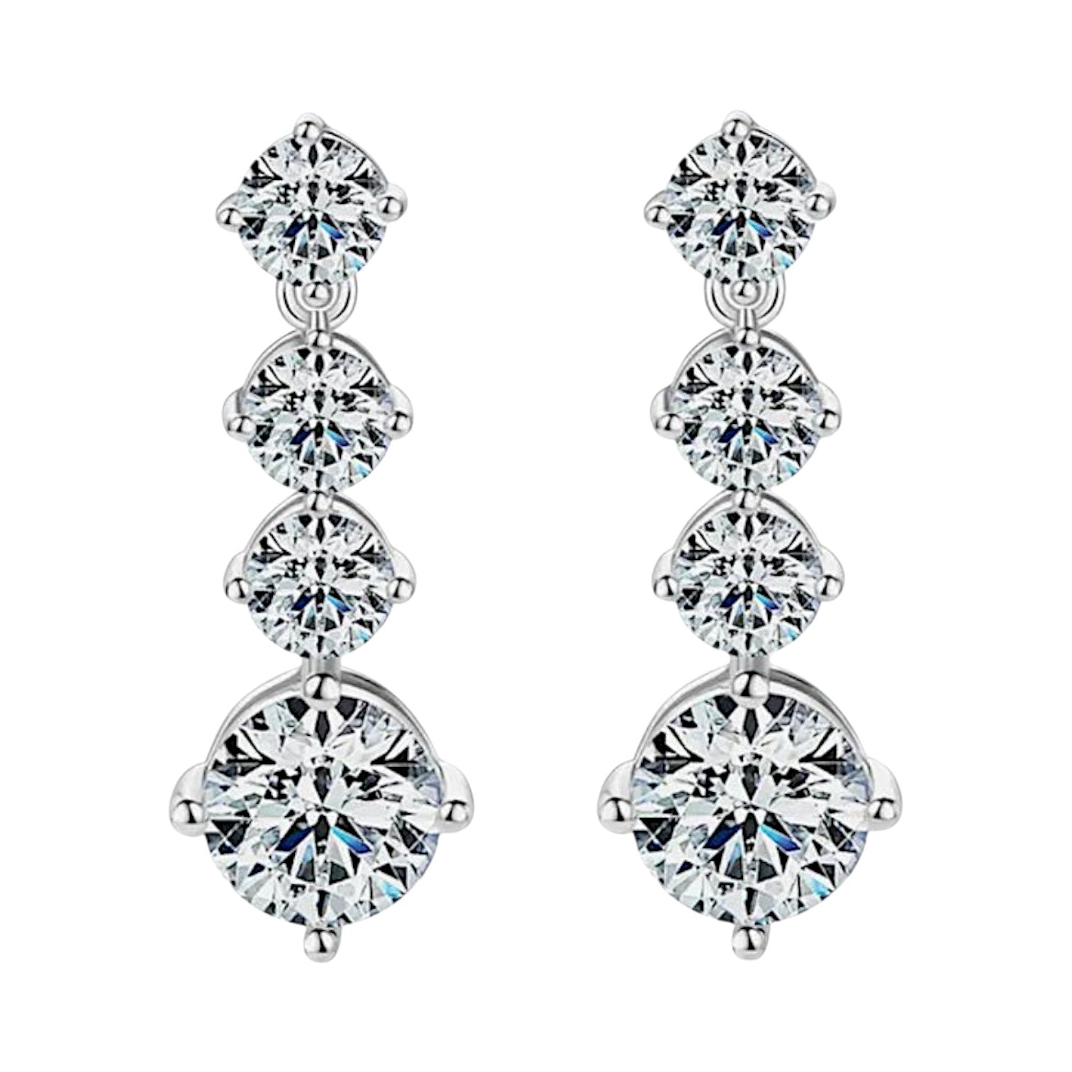LUMIOR Imperial Aura 4 karaat D-kleur moissaniet oorbellen in 925 sterling zilver, met vier stenen per oor.