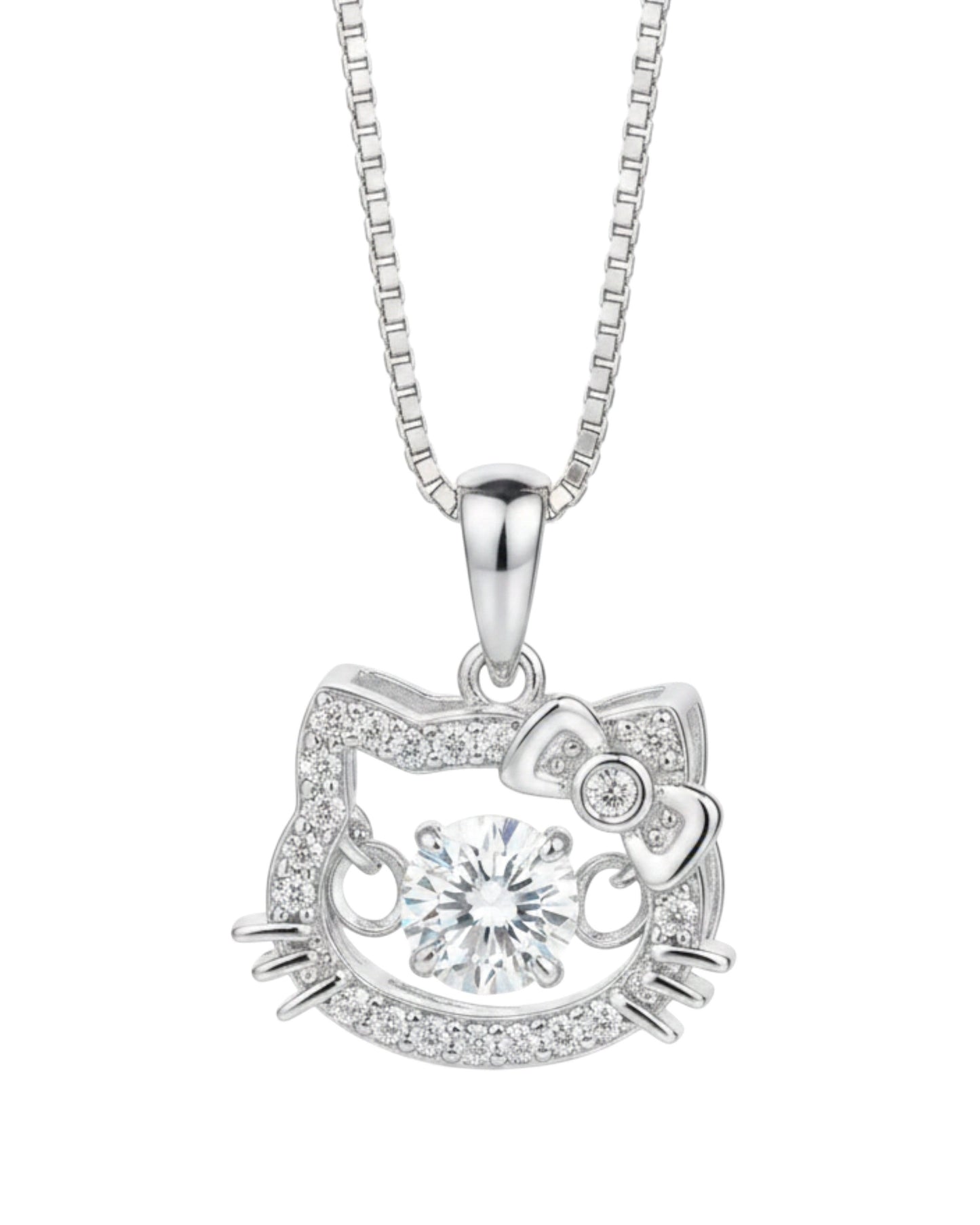 LUMIOR Imperial Aura ketting van 925 sterling zilver met 2 karaat moissanite in een schattig kattenontwerp.