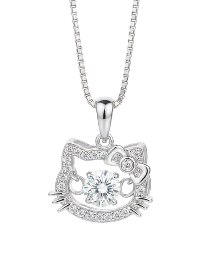 LUMIOR Imperial Aura ketting van 925 sterling zilver met 2 karaat moissanite in een schattig kattenontwerp.