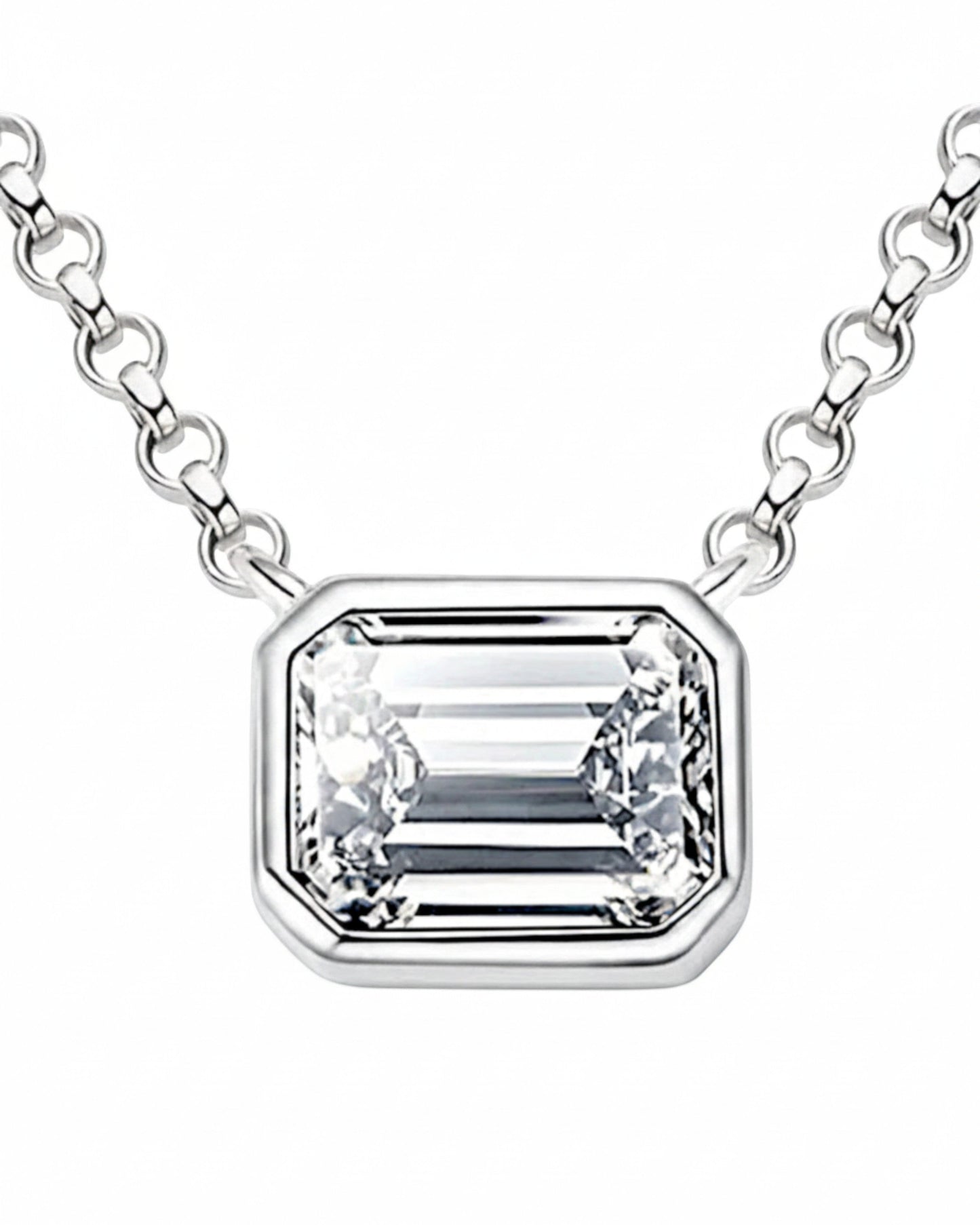 LUMIOR Imperial Solitaire ketting met 1 karaat rechthoekige moissaniet in 925 sterling zilver.
