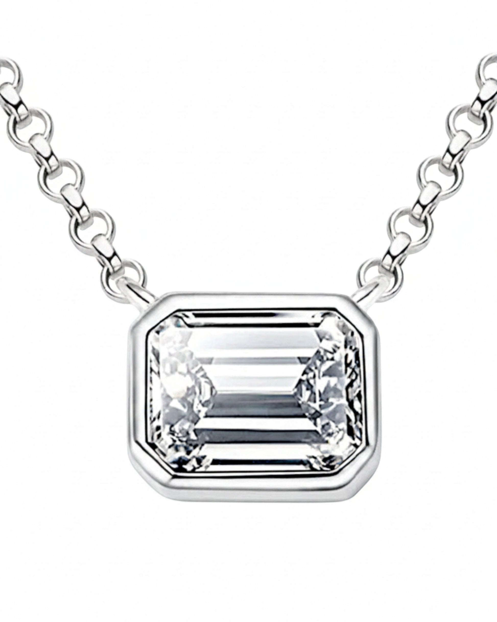 LUMIOR Imperial Solitaire ketting met 1 karaat rechthoekige moissaniet in 925 sterling zilver.