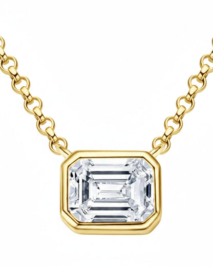 LUMIOR Imperial Solitaire ketting met 1 karaat moissanite in 18k goud verguld sterling zilver, smaragd geslepen.