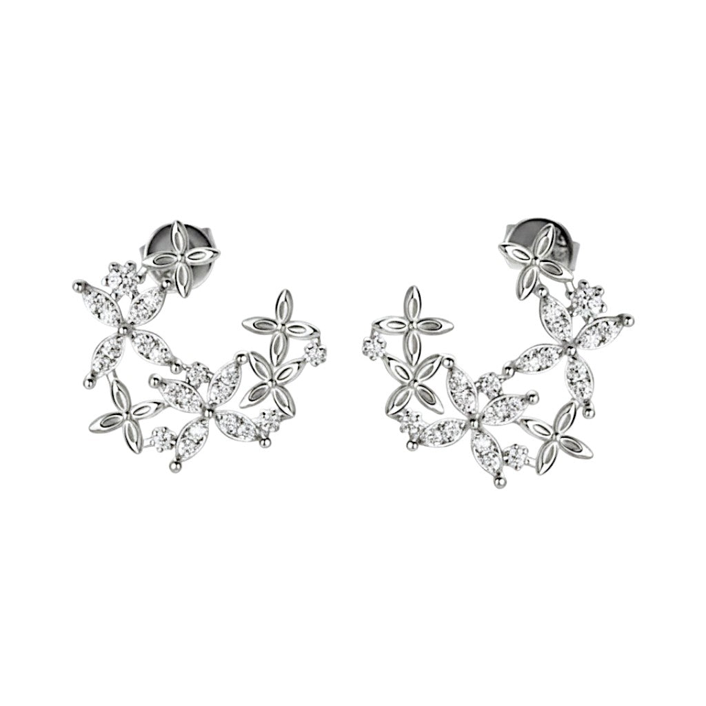 LUMIOR oorbellen met klaverbloemen en moissaniet, 0.46 karaat, kleur D, 925 sterling zilver