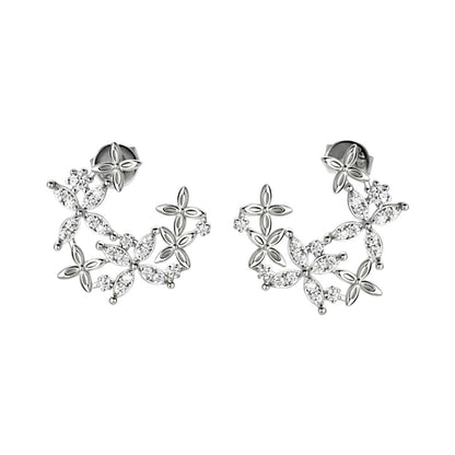 LUMIOR oorbellen met klaverbloemen en moissaniet, 0.46 karaat, kleur D, 925 sterling zilver