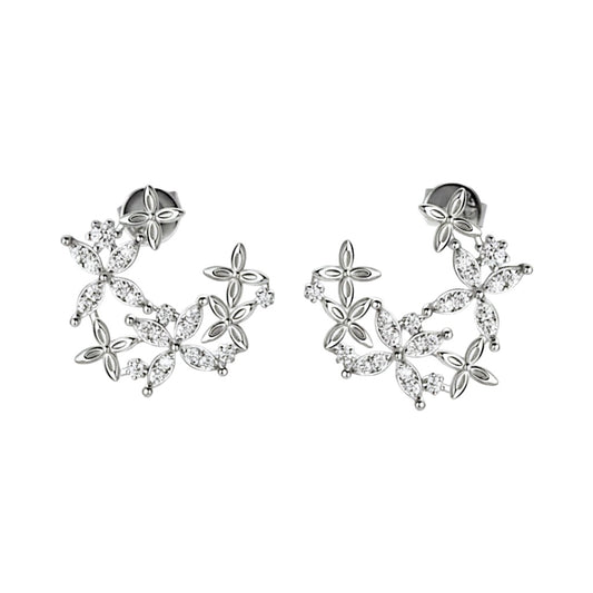 LUMIOR oorbellen met klaverbloemen en moissaniet, 0.46 karaat, kleur D, 925 sterling zilver