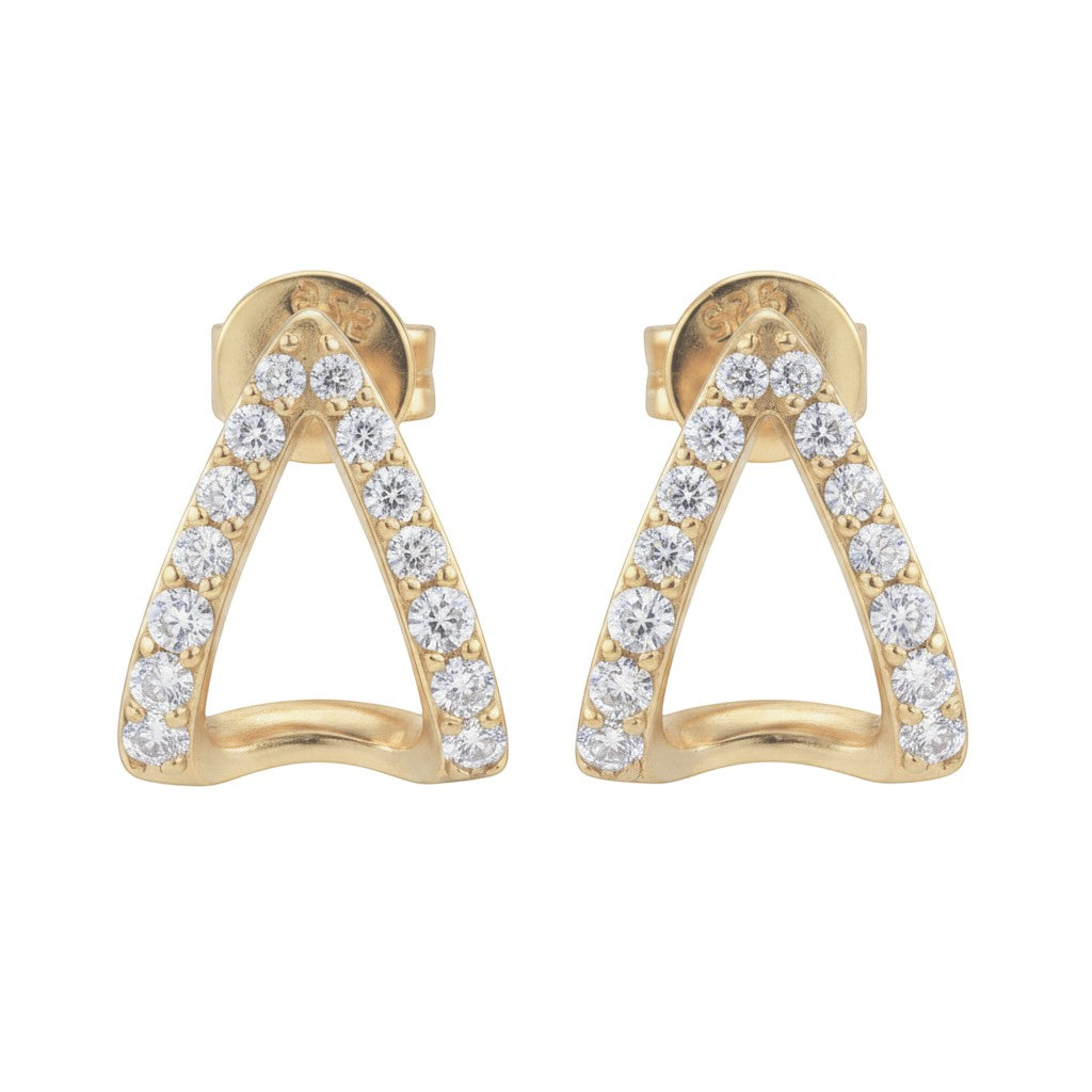 LUMIOR minimalist driehoek oorbellen bezet met moissaniet stenen, 18K goud verguld sterling zilver.