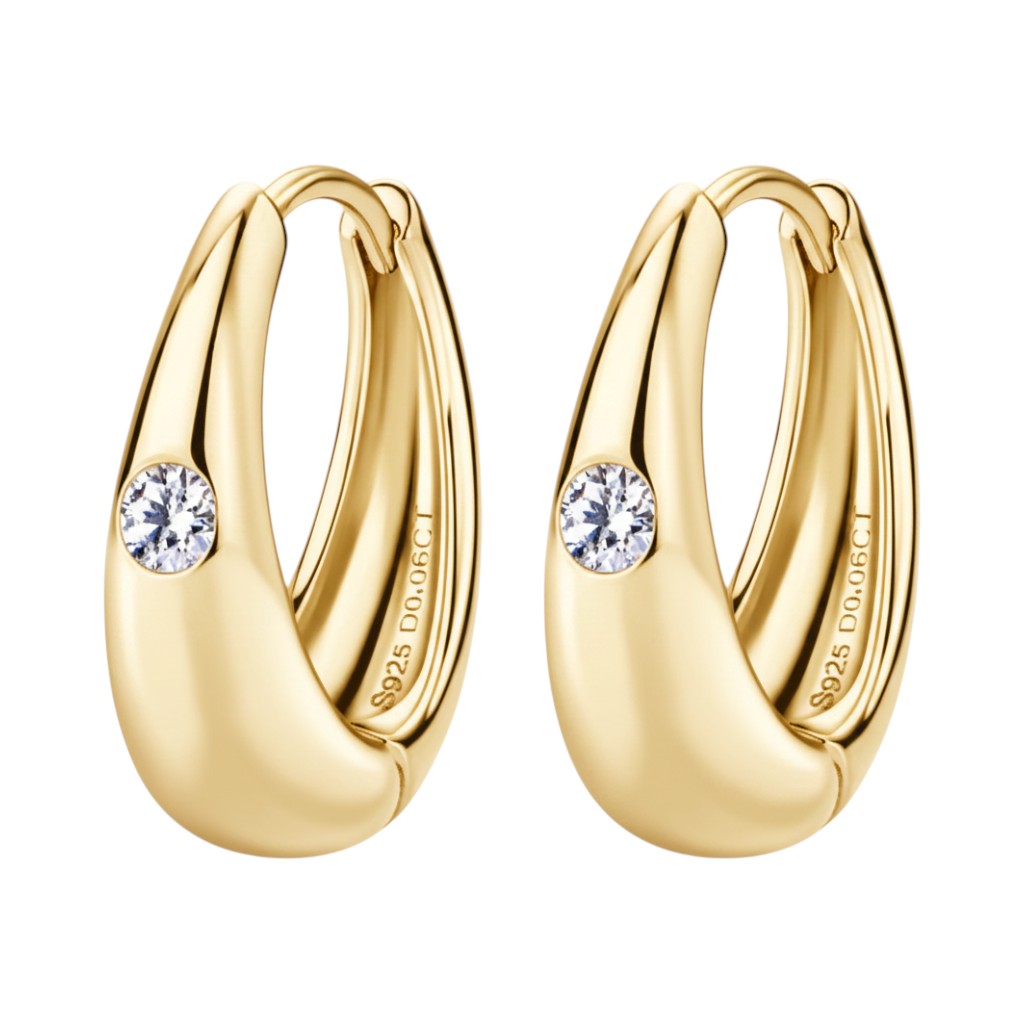LUMIOR minimalist gouden oorbellen met 0.12 karaat moissaniet steentjes, 925 sterling zilver met platina of 18K goudlaag.