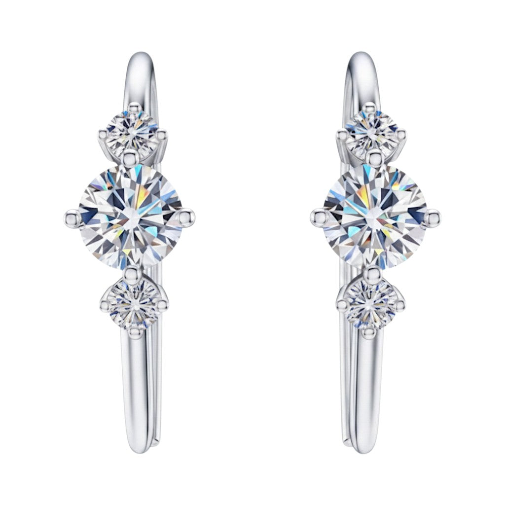 LUMIOR minimalist oorbellen met 0.72 karaat moissaniet in 925 sterling zilver met platina plating.