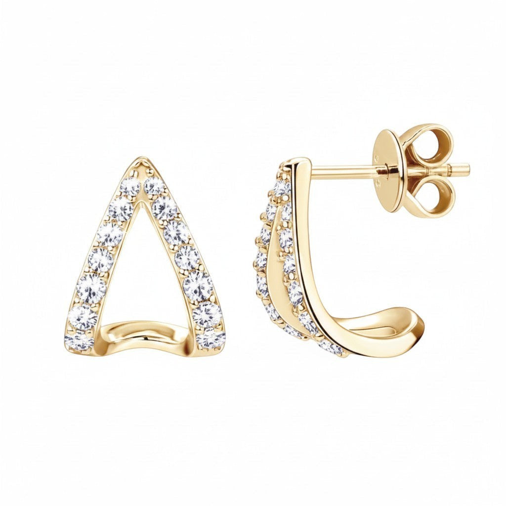 LUMIOR minimalist oorbellen van 925 sterling zilver met moissaniet steentjes en 18K gouden plating.